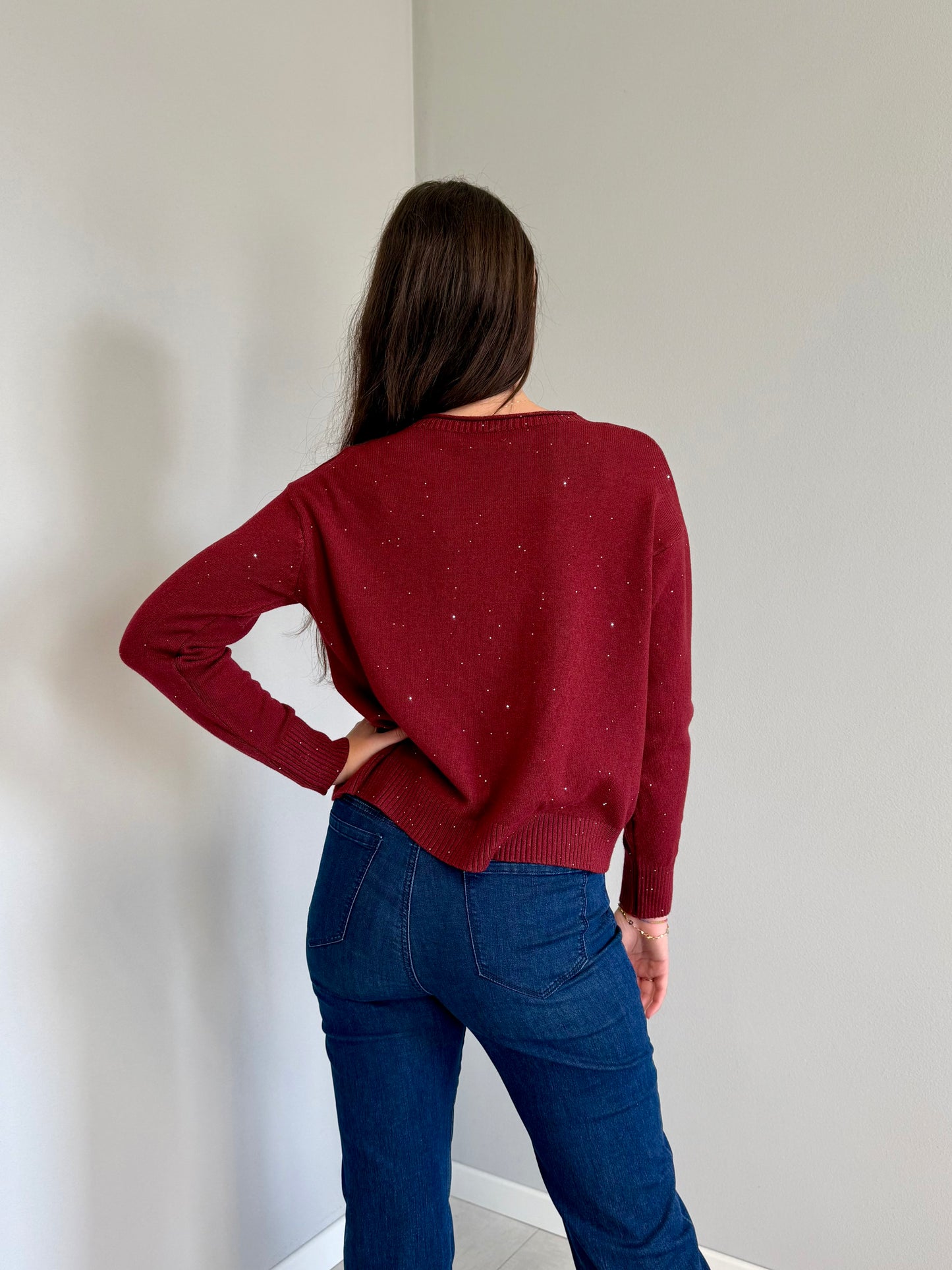 Maglione Bordeaux con Paillettes