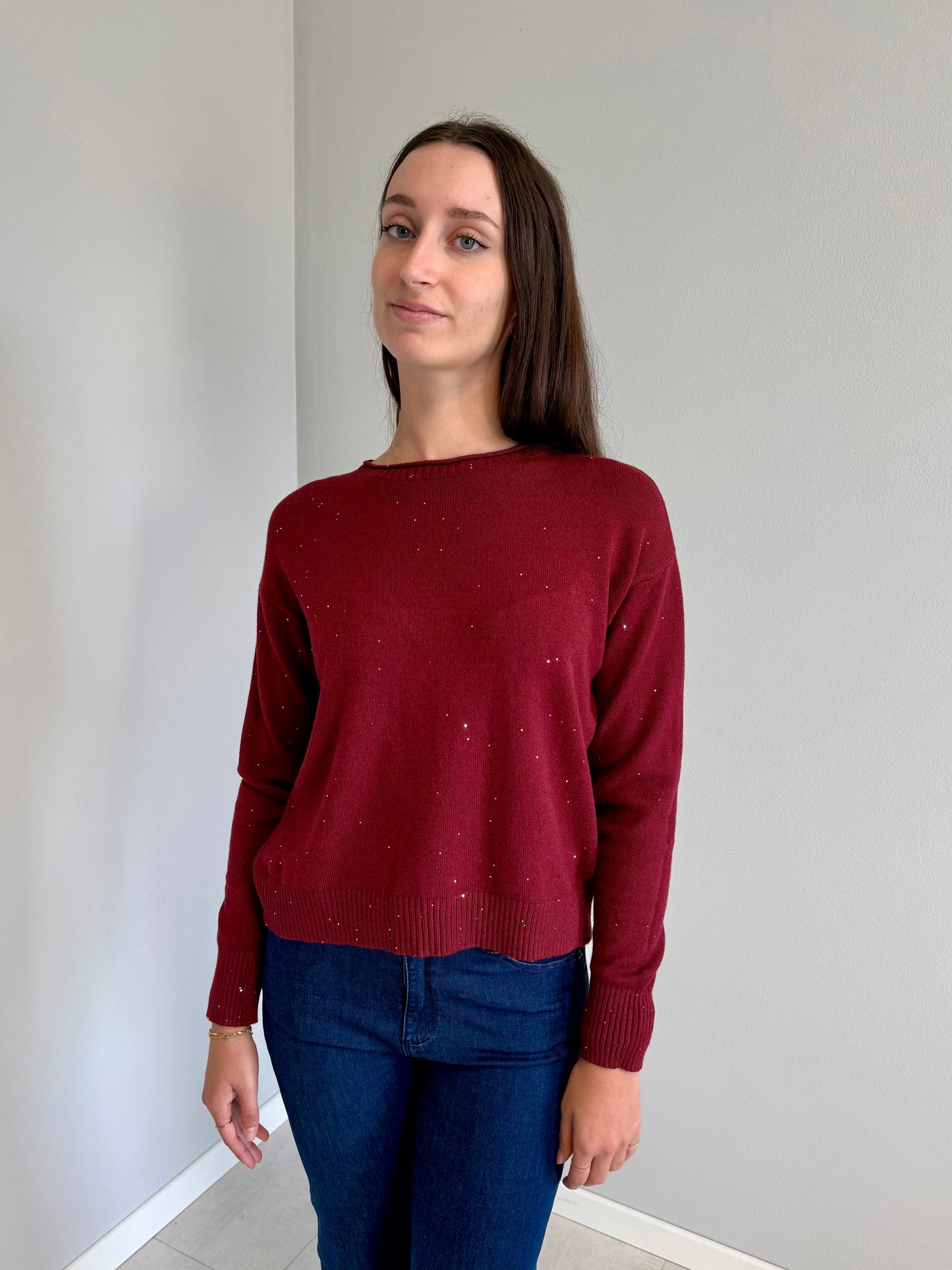 Maglione Bordeaux con Paillettes