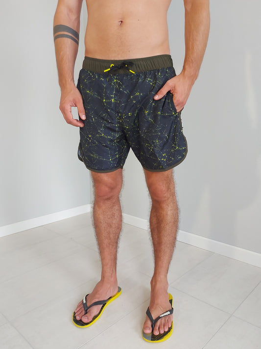 Costume da Bagno Uomo Boxer Verde e Nero con Tasche Brugi MD4X