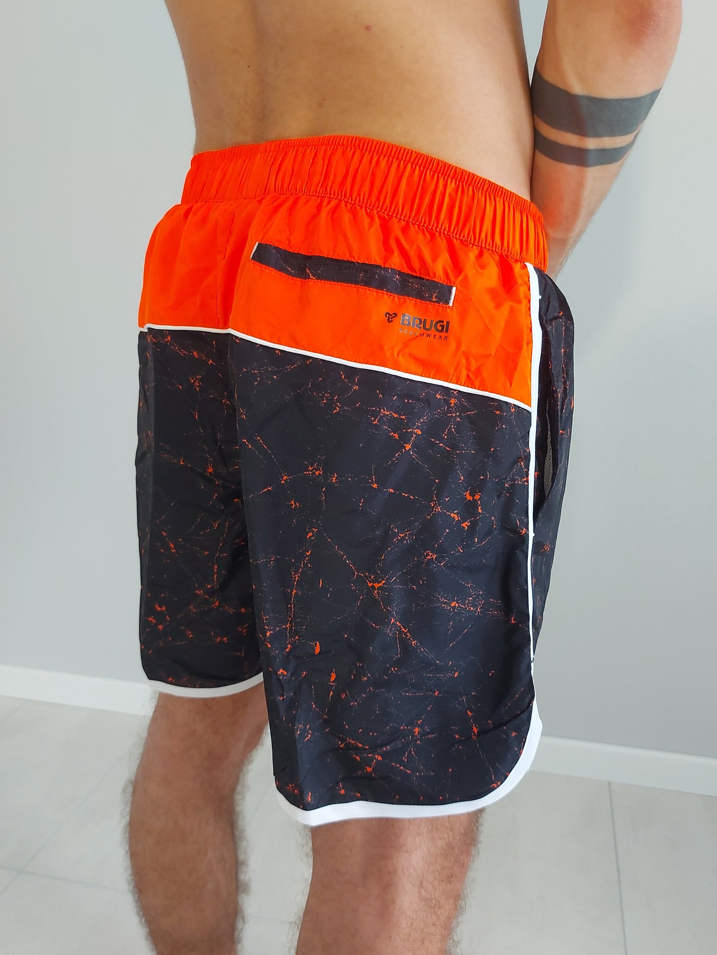 Costume da Bagno Boxer Uomo Arancione con Tasche Brugi MD4X