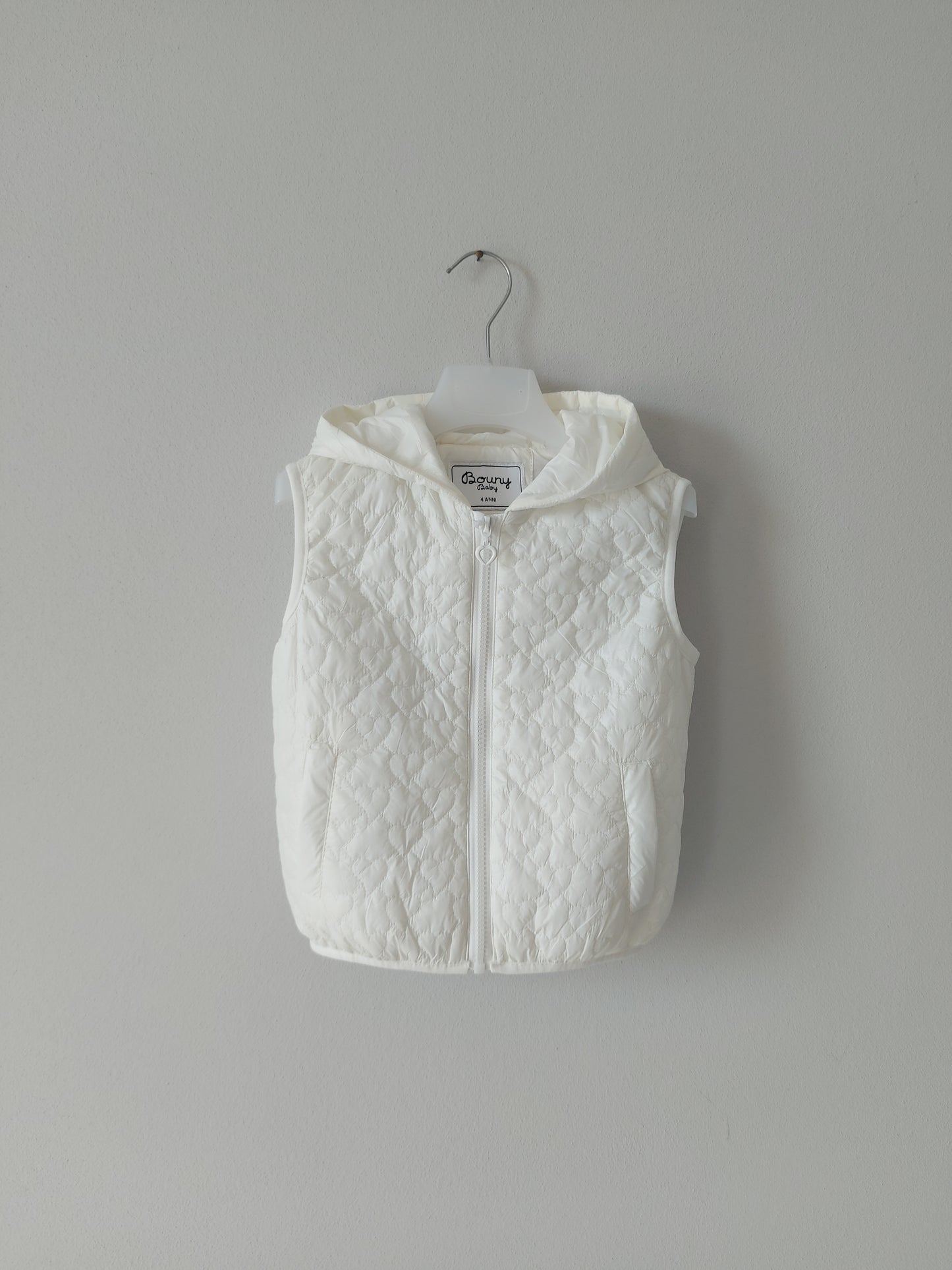 Gilet Imbottito con Cappuccio Bianco