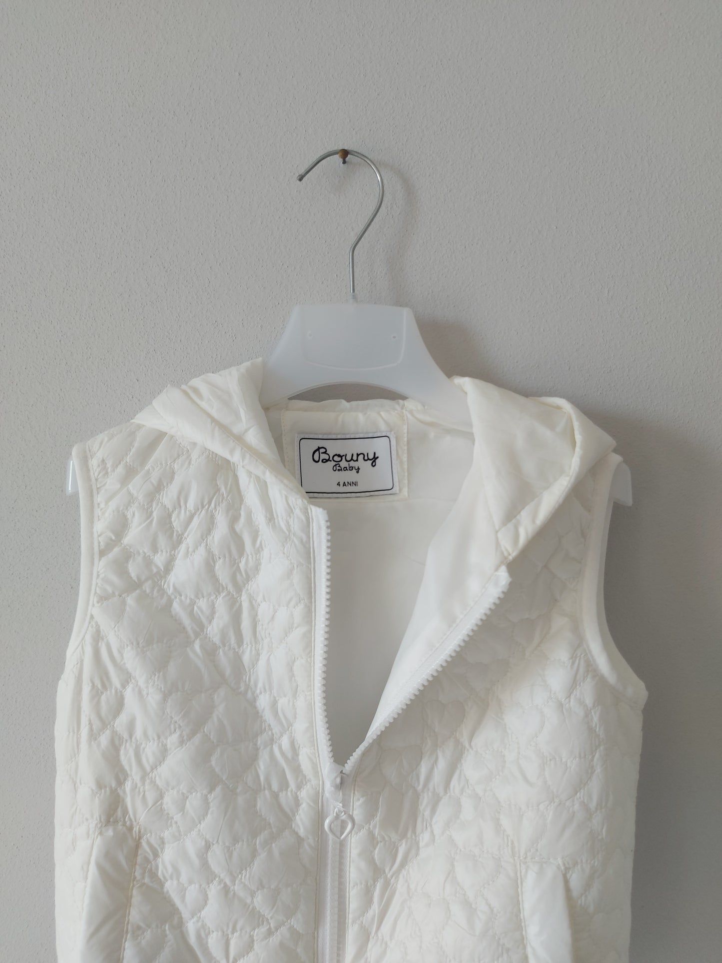 Gilet Imbottito con Cappuccio Bianco
