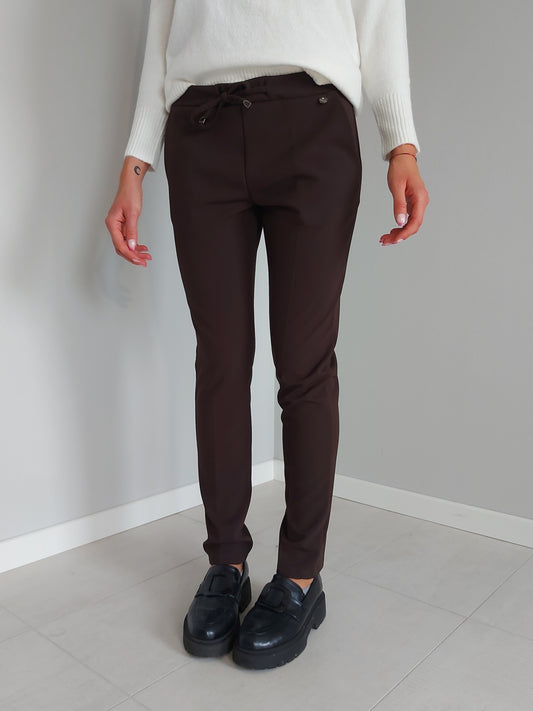 Pantaloni Eleganti con Coulisse Marroni Laccetto