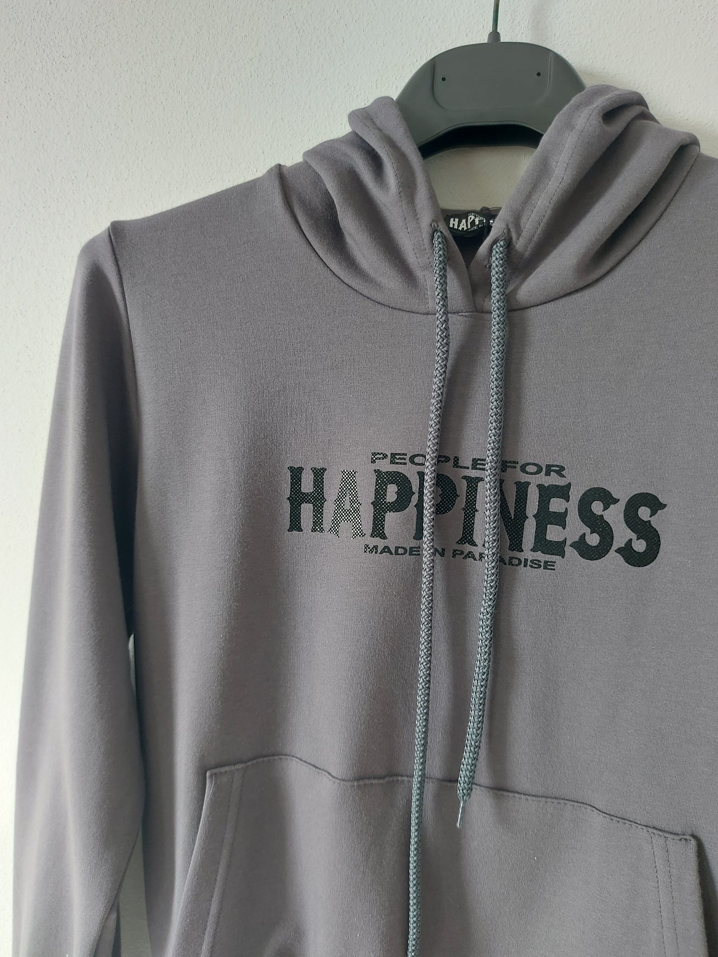 Felpa con Cappuccio Grigia Happiness