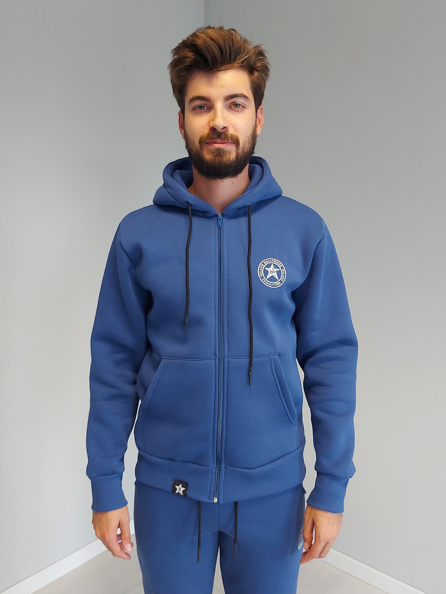 Felpa con Cerniera e Cappuccio Blu Royal Hollywood HWF25-101 z