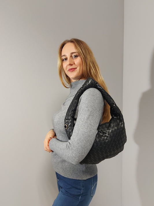 Borsa a Spalla Nera con Nodo e Tracolla Rimovibile