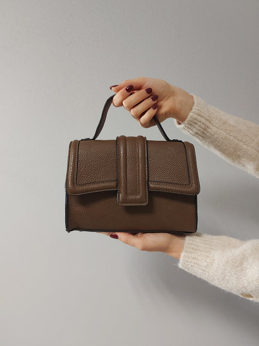 Borsa a Mano Marrone con Tracolla Rimovibile