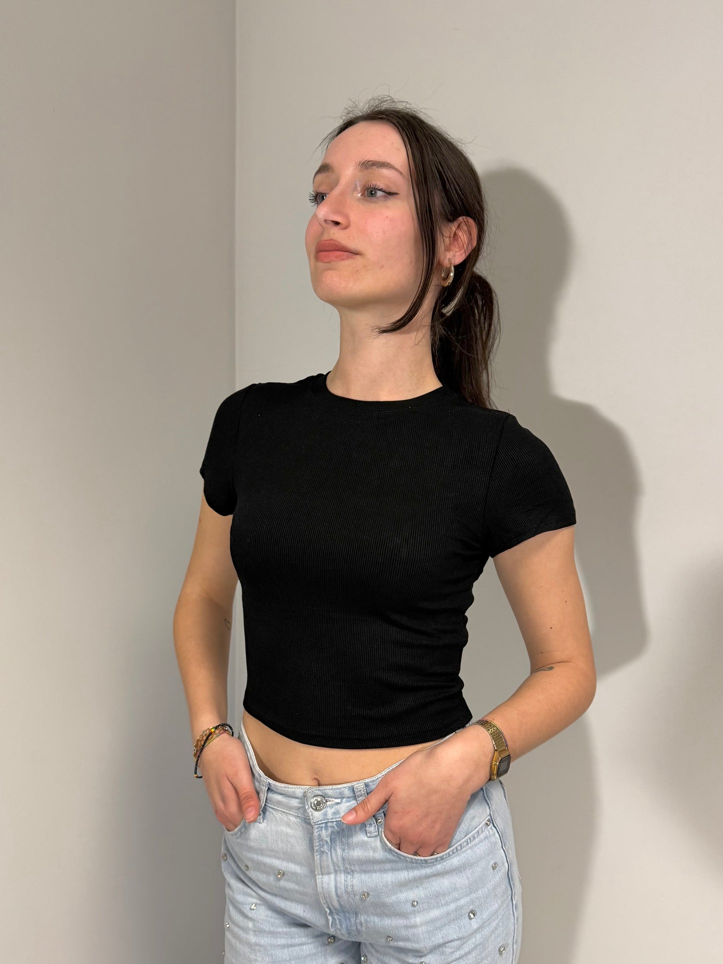 T-shirt Crop Top a Coste da Donna