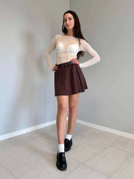Mini Gonna con Plissè in Maglia