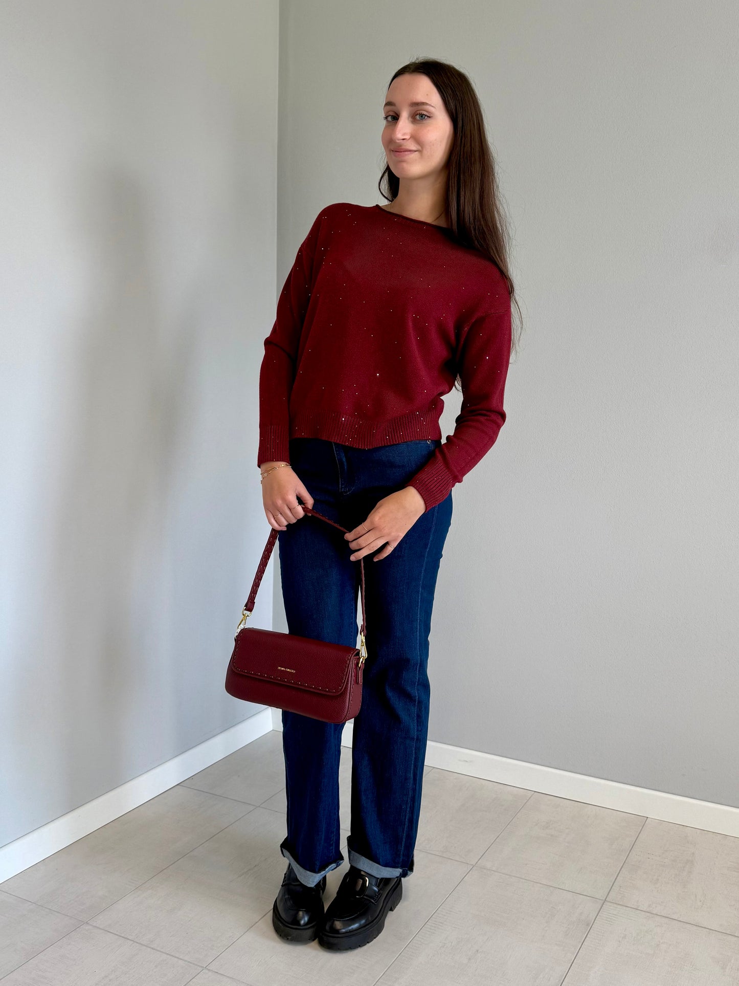 Maglione Bordeaux con Paillettes