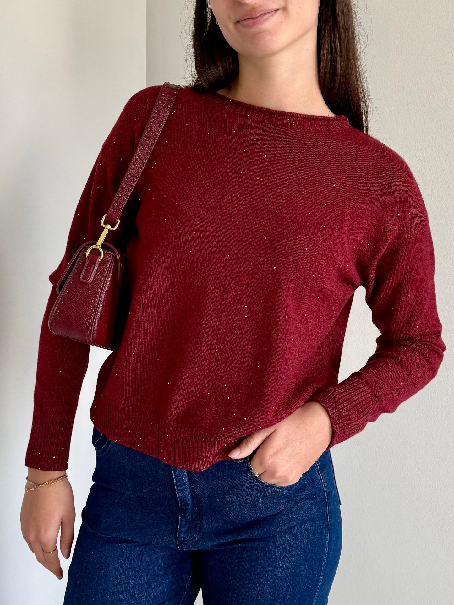 Maglione Bordeaux con Paillettes
