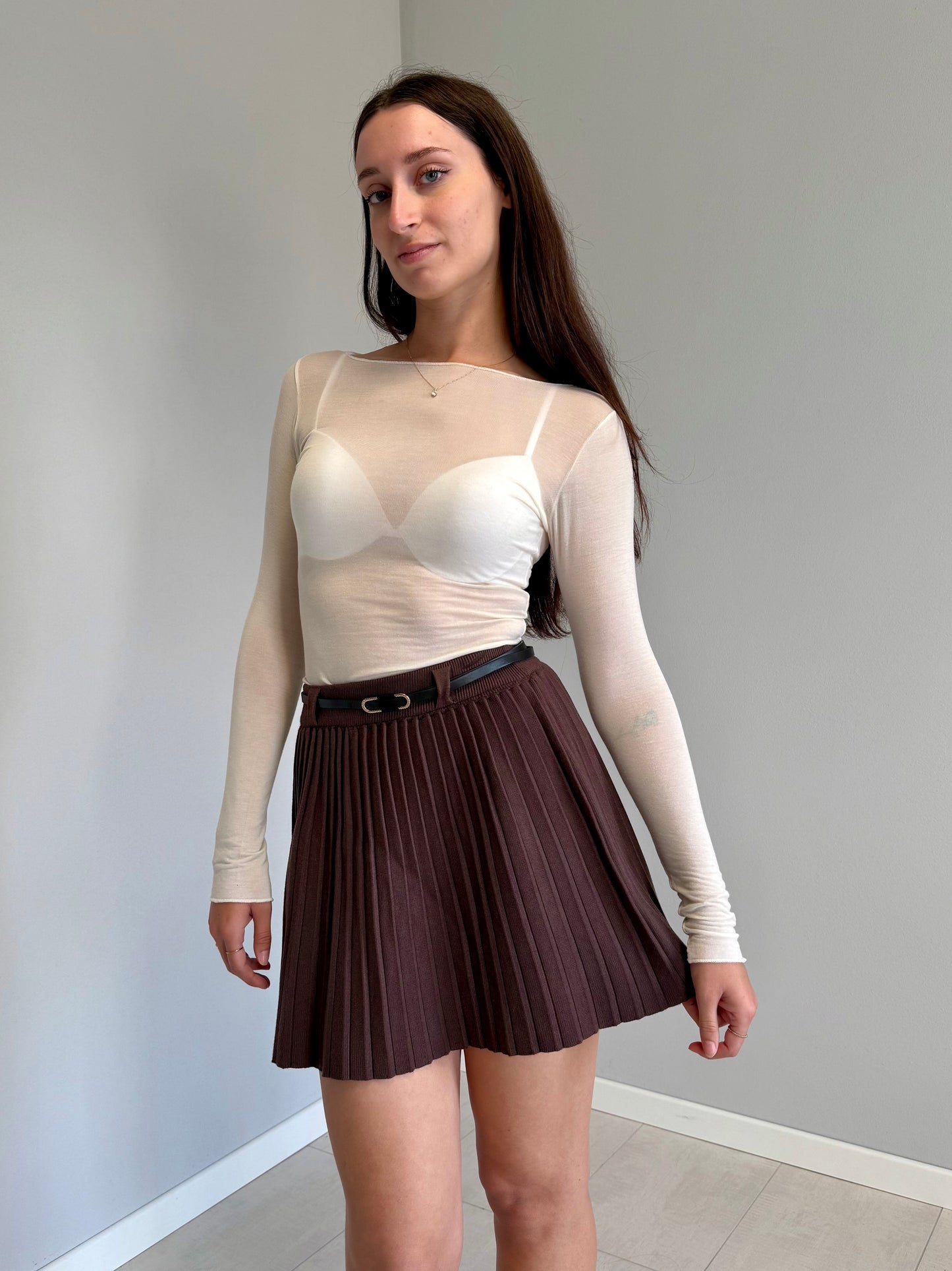 Mini Gonna con Plissè in Maglia