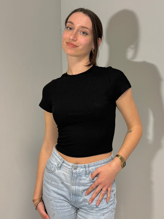 T-shirt Crop Top a Coste da Donna
