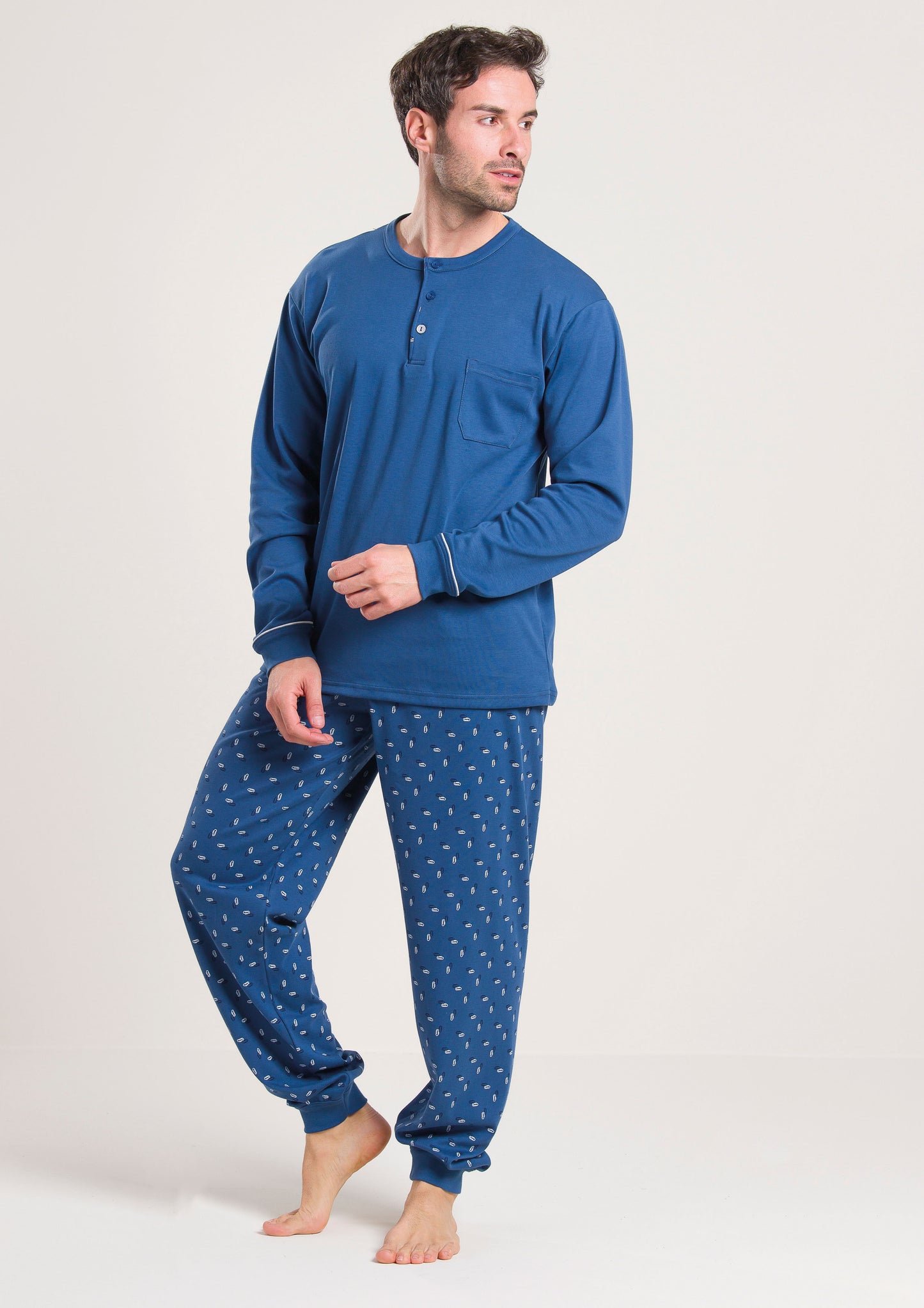 Pigiama Caldo Cotone Blu Gary V60020