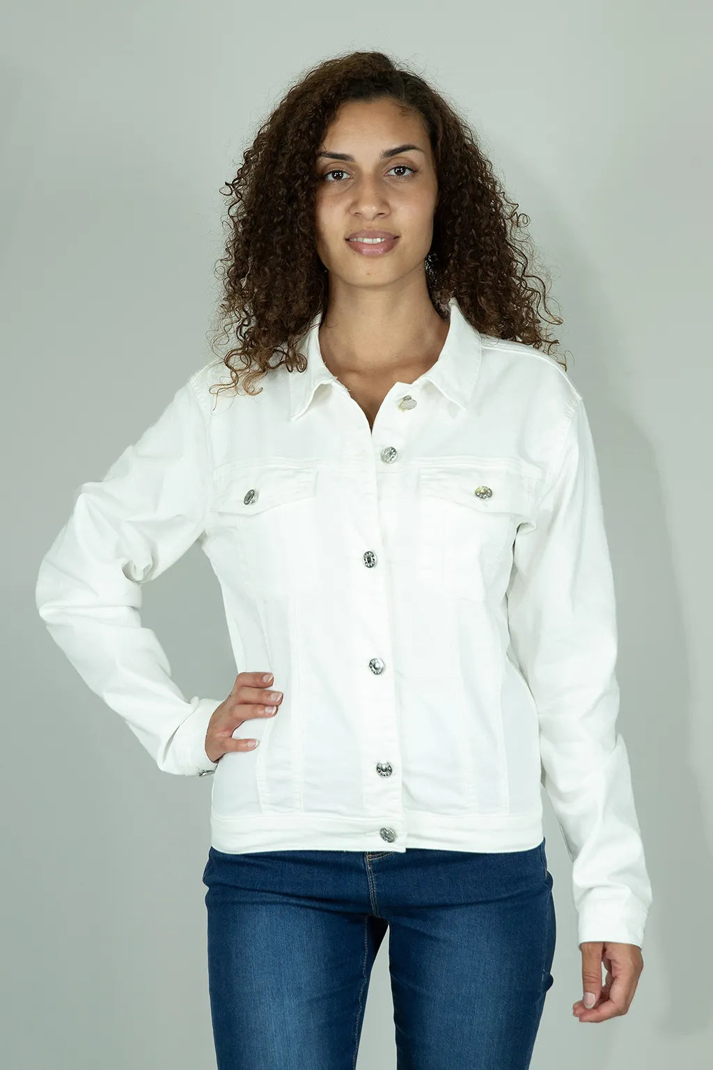 Giacca In Denim Bianco con Bottoni Brugi CU5A