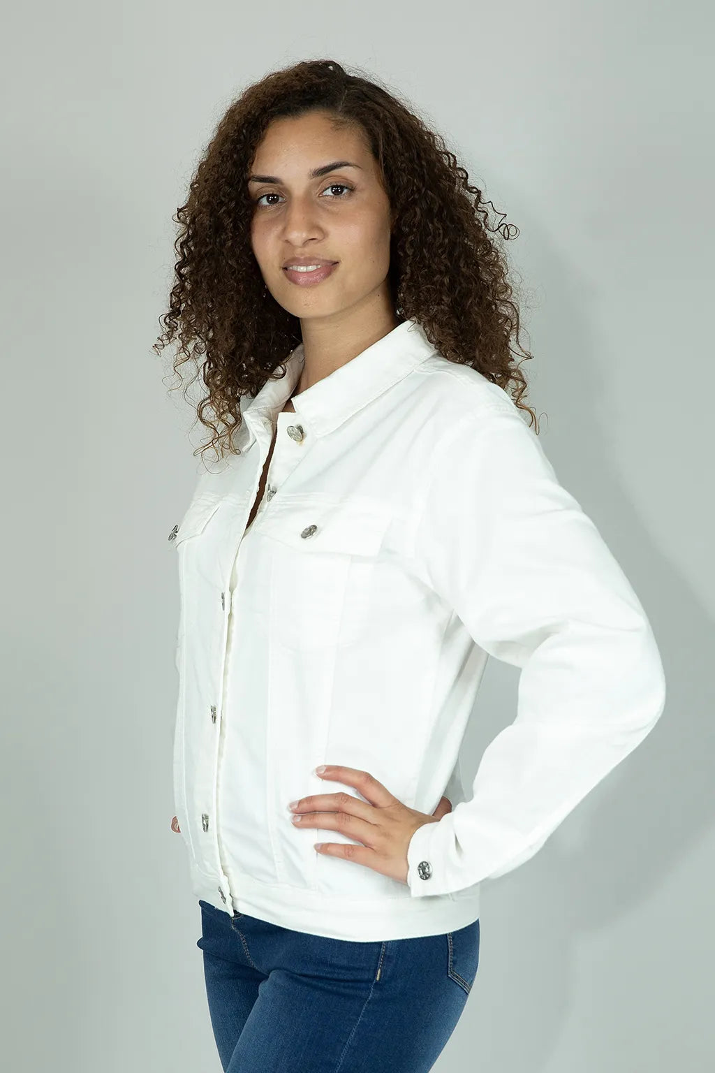 Giacca In Denim Bianco con Bottoni Brugi CU5A