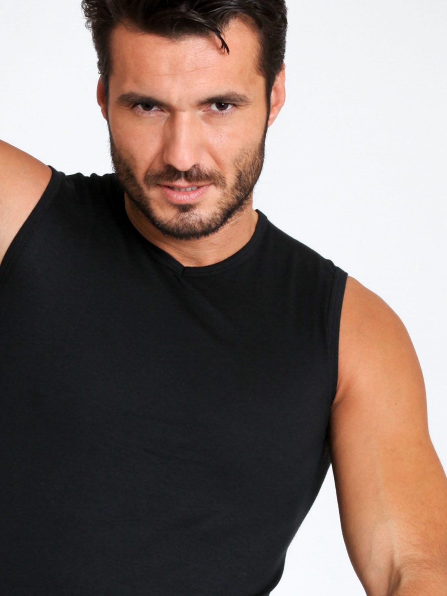 Smanicato da Uomo Scollo a V Elasticizzato, Basic Cotton 982