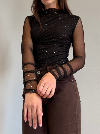 Maglia con Maniche Trasparenti e Paillettes