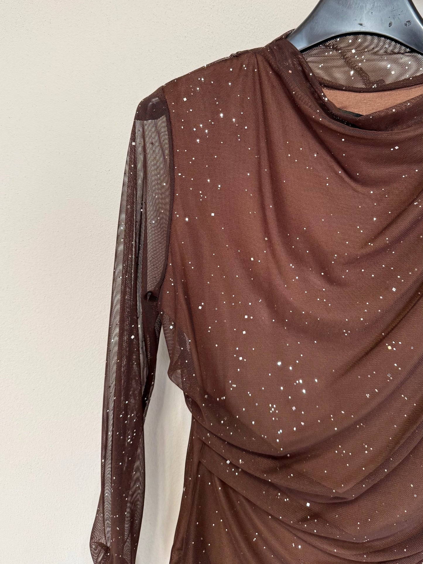 Maglia con Maniche Trasparenti e Paillettes