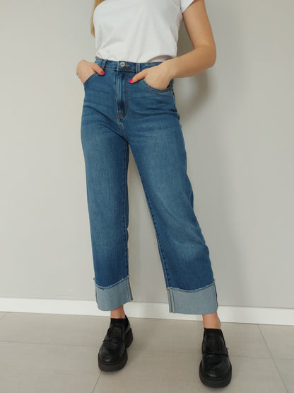 Jeans Palazzo con Maxi Risvolto