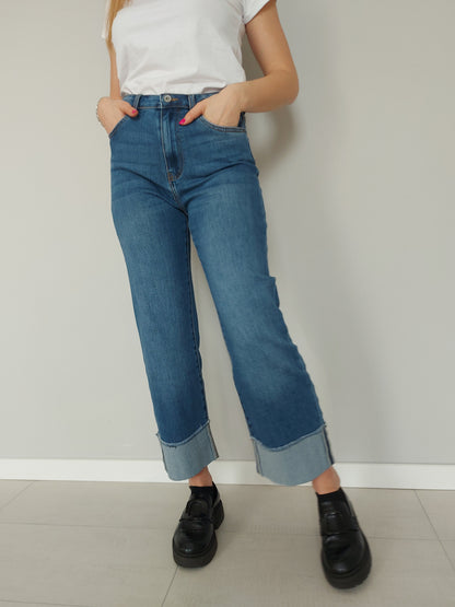 Jeans Palazzo con Maxi Risvolto