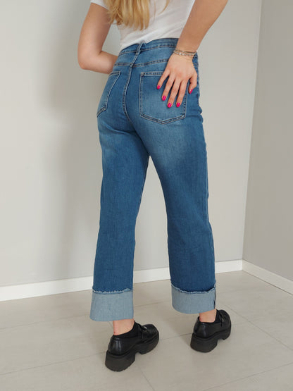 Jeans Palazzo con Maxi Risvolto