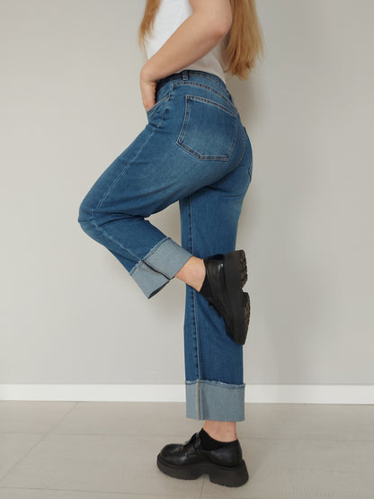 Jeans Palazzo con Maxi Risvolto