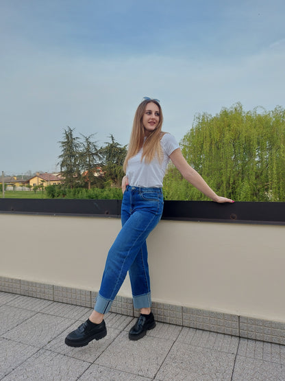 Jeans Palazzo con Maxi Risvolto