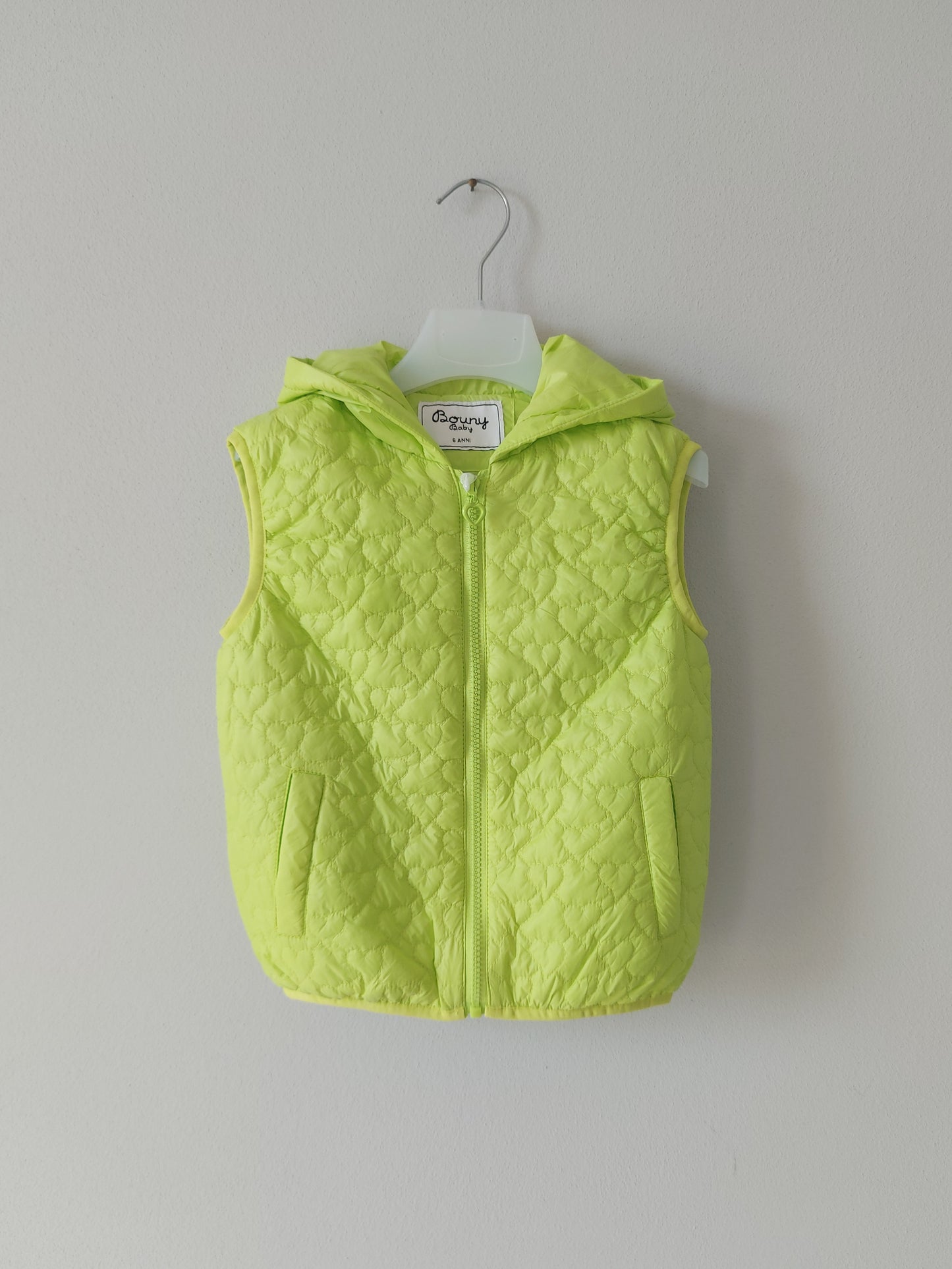 Gilet Imbottito con Cappuccio da Bimbi Verde Lime