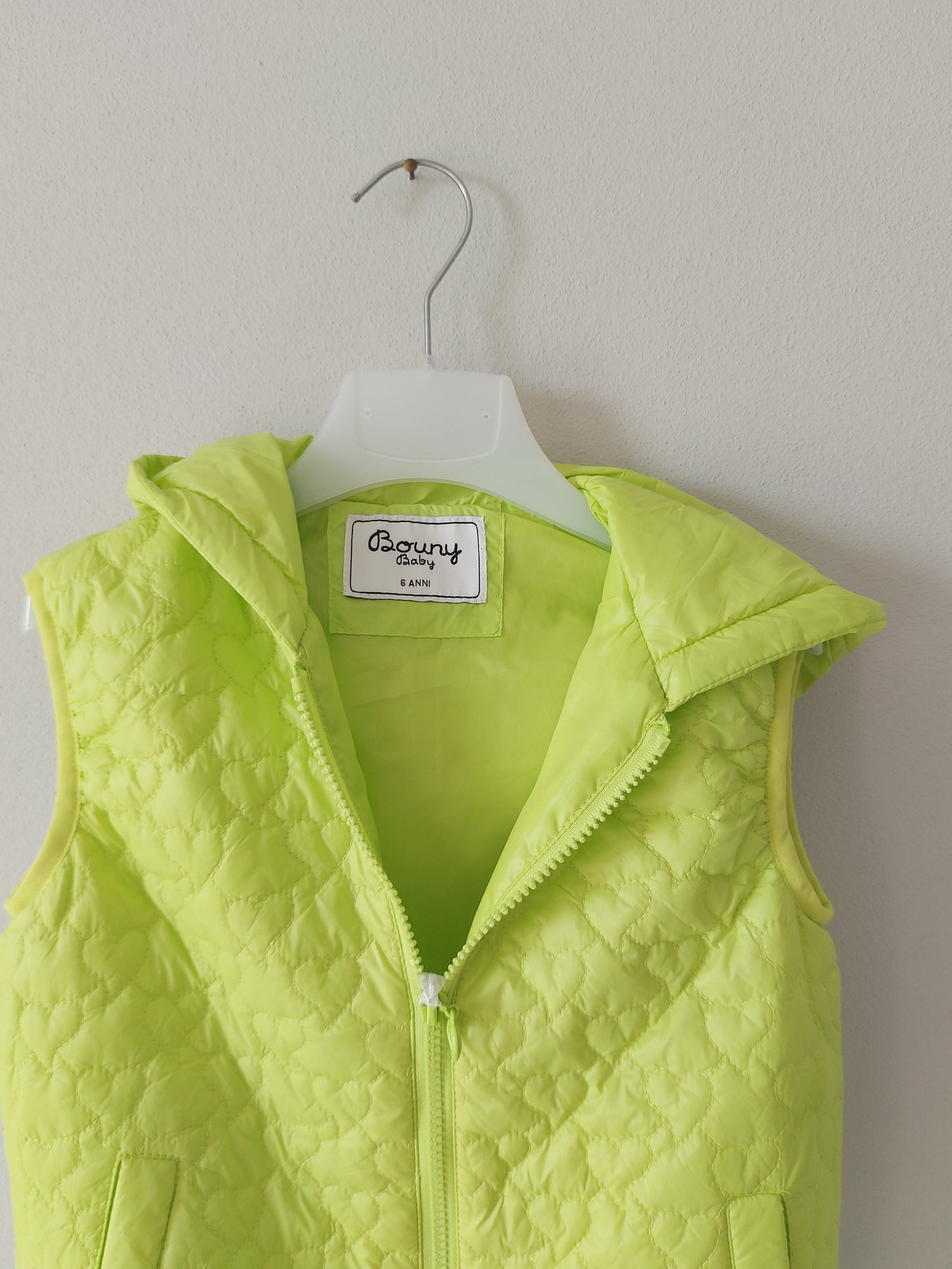 Gilet Imbottito con Cappuccio da Bimbi Verde Lime