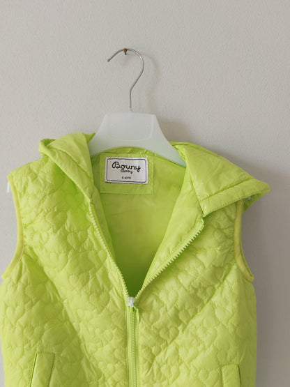 Gilet Imbottito con Cappuccio da Bimbi Verde Lime