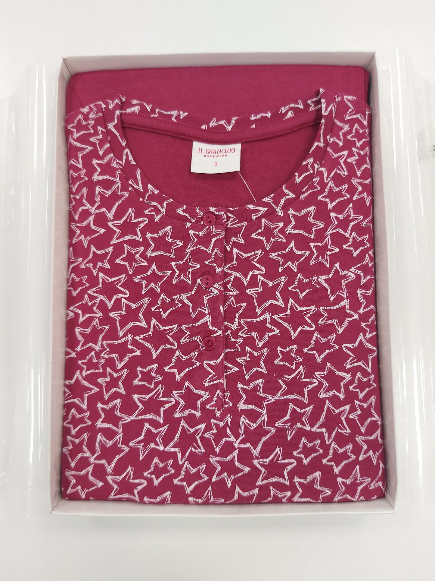 Pigiama Caldo Cotone Magenta con Stelle