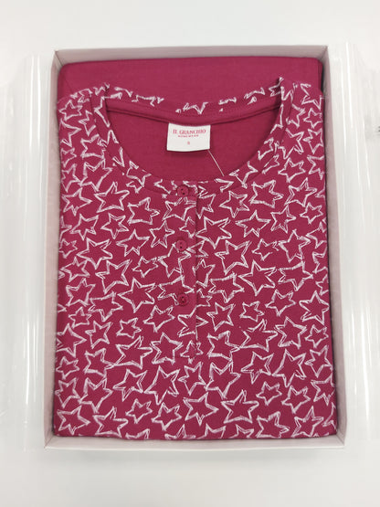 Pigiama Caldo Cotone Magenta con Stelle