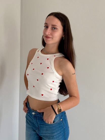 Canotta Crop Vogatore con Cuoricini