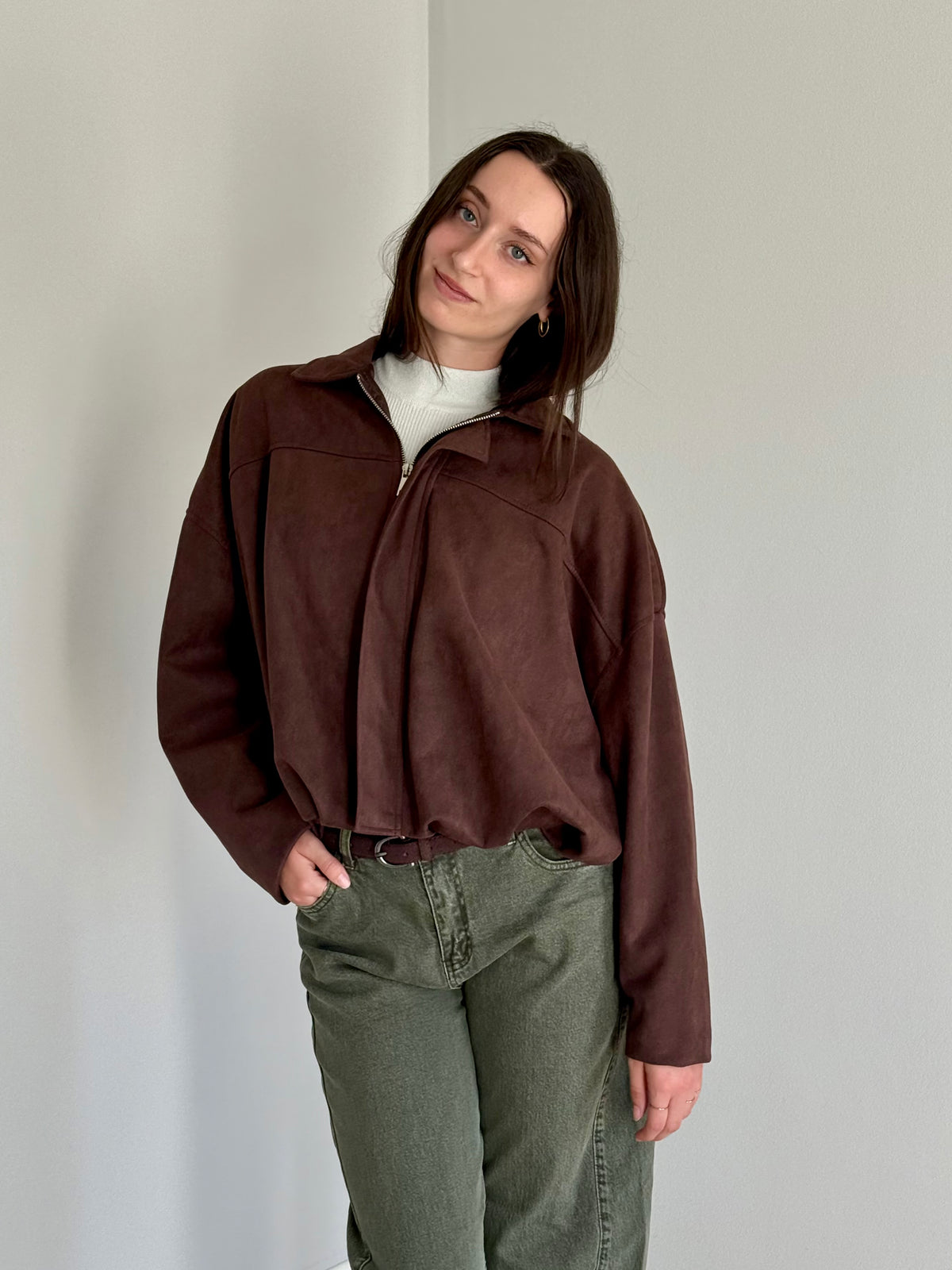 Giacca Oversize Scamosciata Marrone