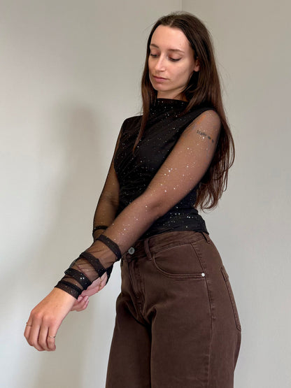 Maglia con Maniche Trasparenti e Paillettes