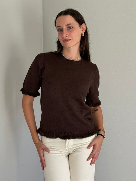 Top in Maglia Mezza Manica Marrone da Donna