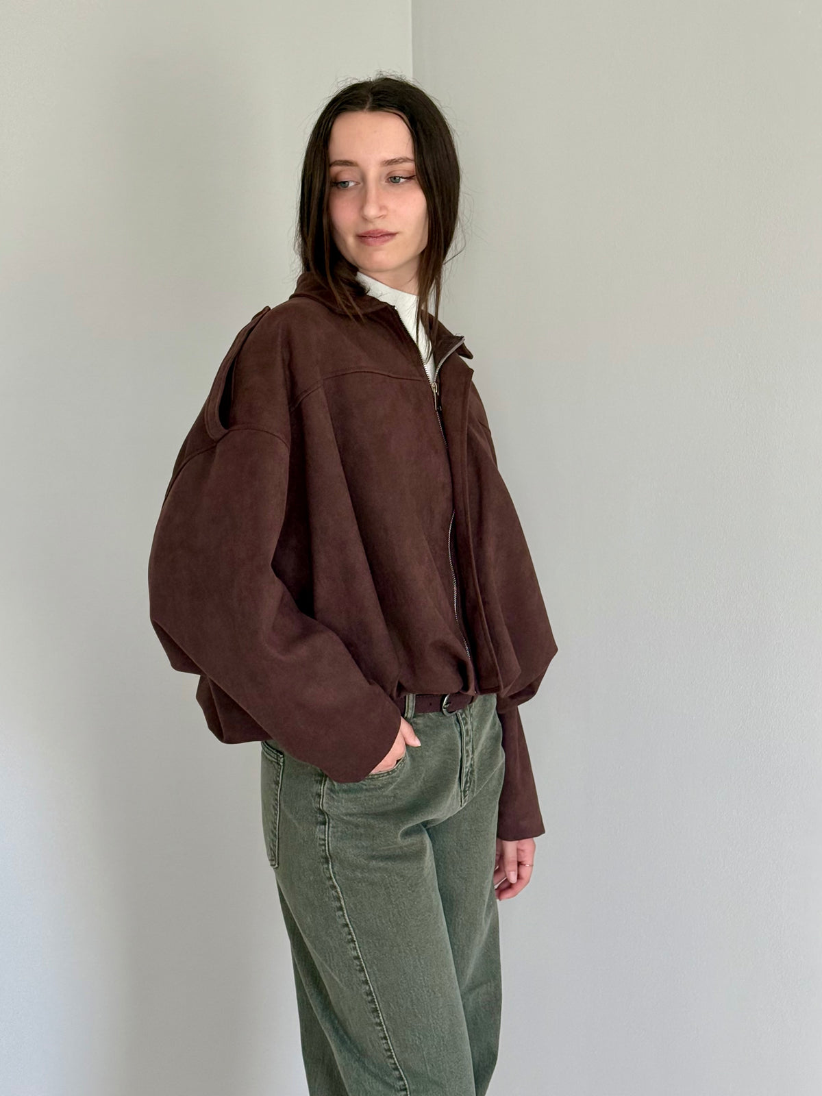 Giacca Oversize Scamosciata Marrone