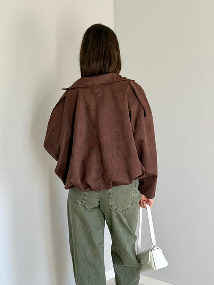 Giacca Oversize Scamosciata Marrone
