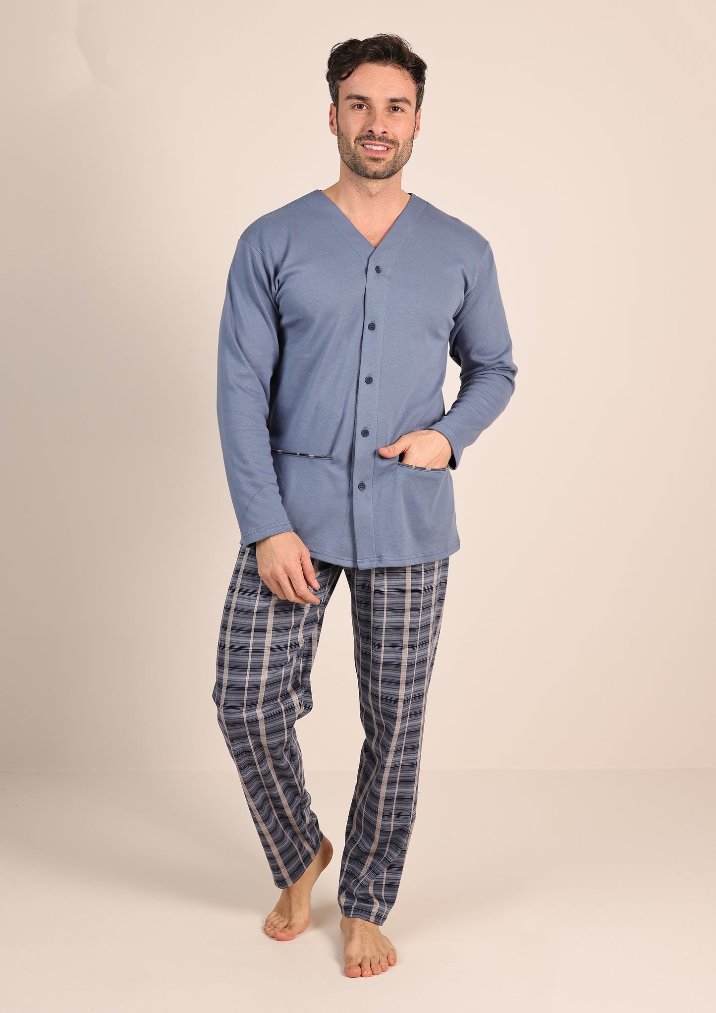 Pigiama Aperto Caldo Cotone Interlock Gary 6042