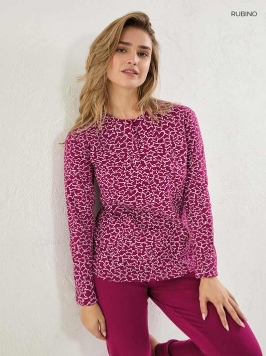 Pigiama Caldo Cotone Magenta con Stelle