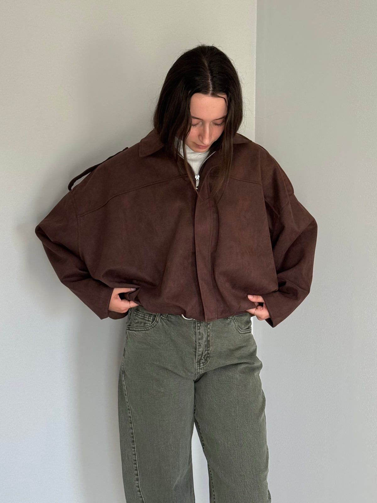 Giacca Oversize Scamosciata Marrone