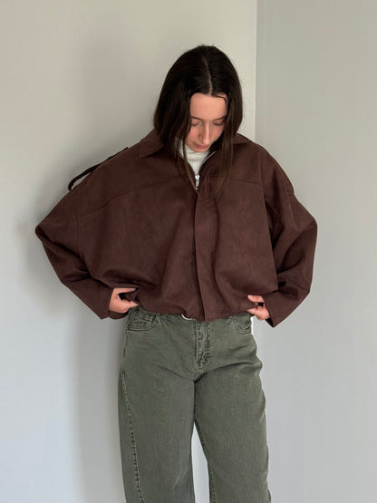 Giacca Oversize Scamosciata Marrone