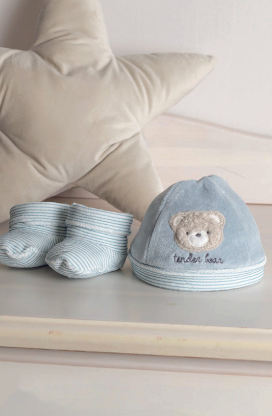 Berretto e Scarpette in Ciniglia Neonato Gary 7166 Azzurro