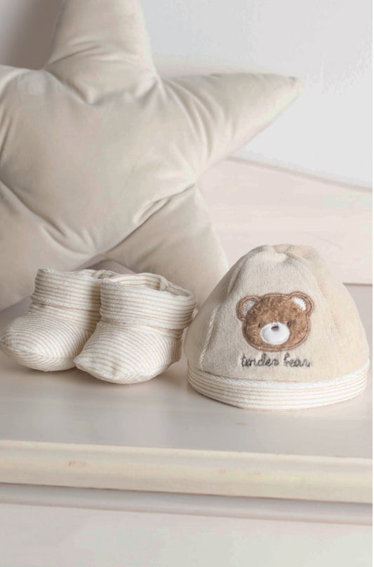 Berretto e Scarpette in Ciniglia Neonato Gary 7166 Beige