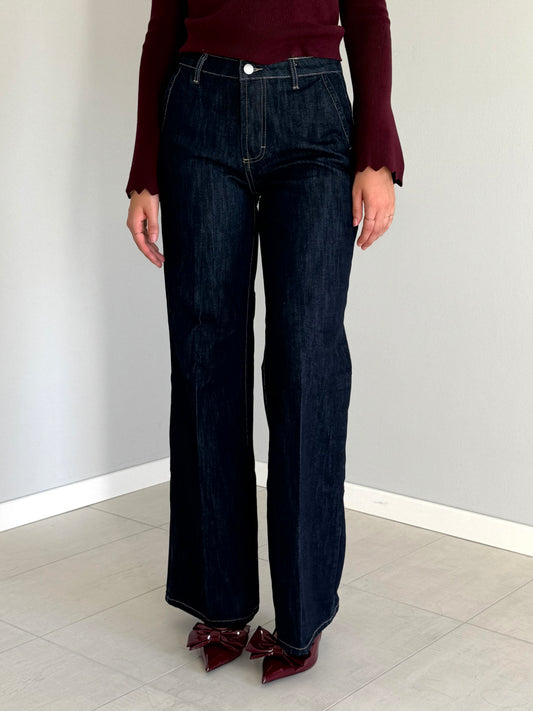 Jeans Palazzo In Denim Scuro Donna