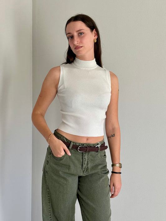 Top Smanicato Bianco Aderente
