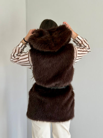 Gilet in Simil Pelliccia con Cappuccio