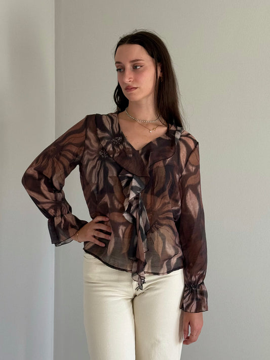 Blusa a Maniche Lunghe Marrone
