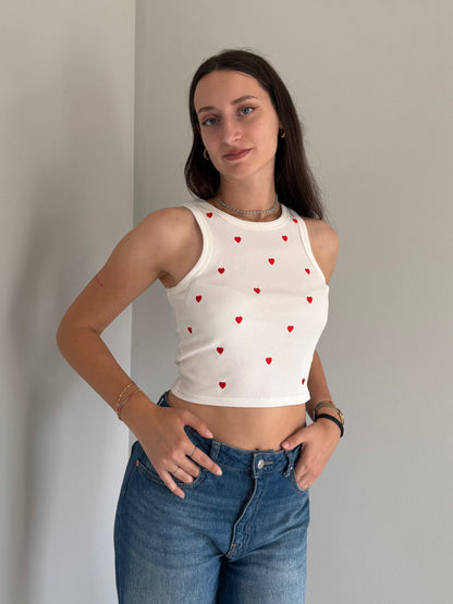 Canotta Crop Vogatore con Cuoricini